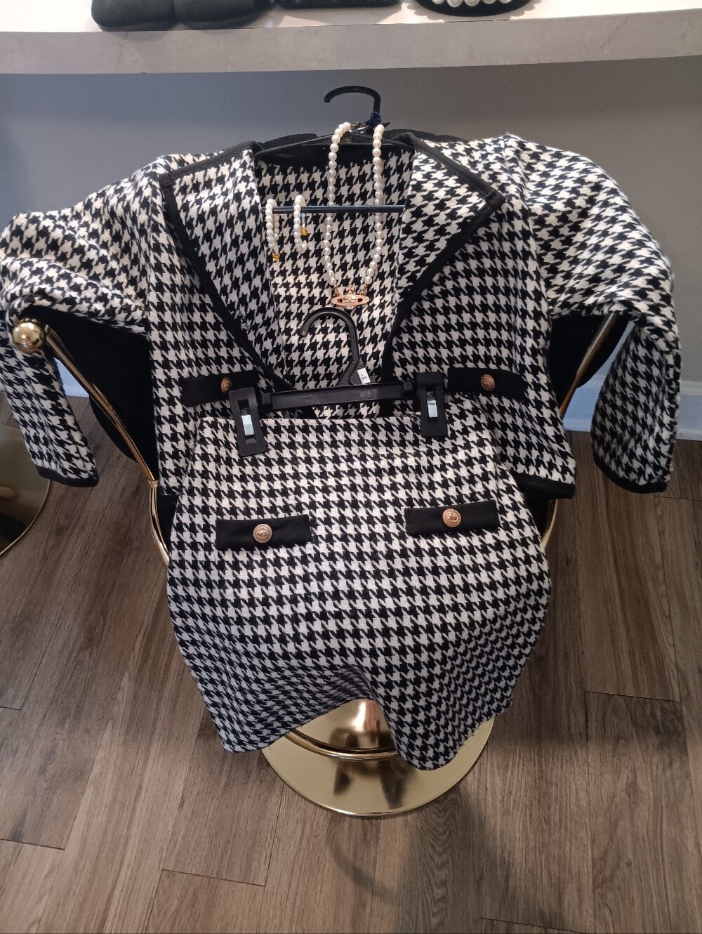 Black & White Houndstooth Two-Piece Skirt Set